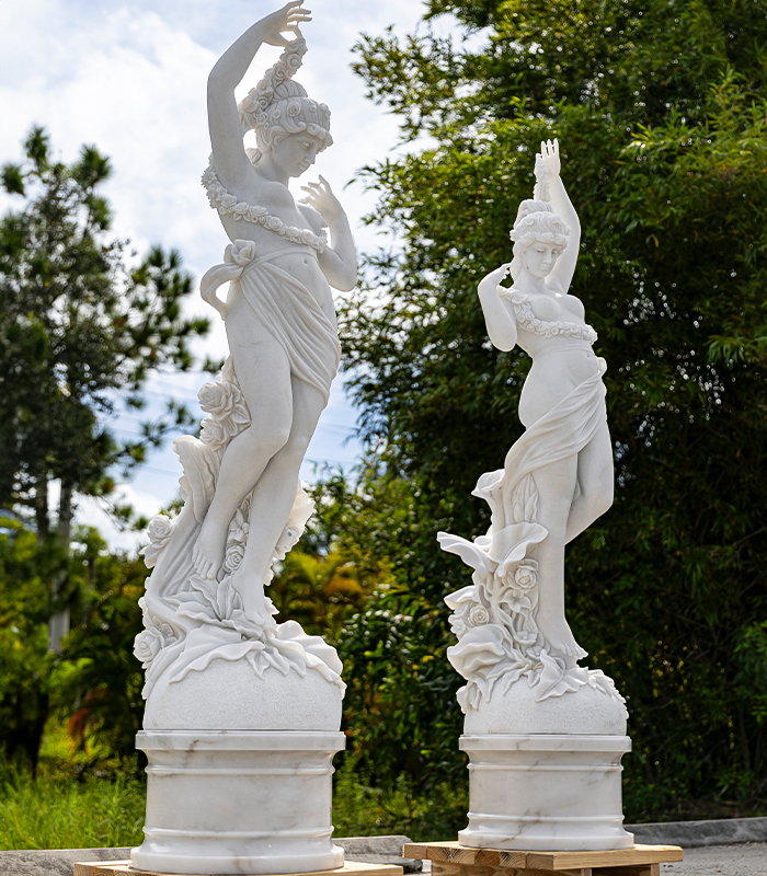 Marble Statues  - Museum Quality Garden Nymph Pair In Statuary Marble - MS-1522